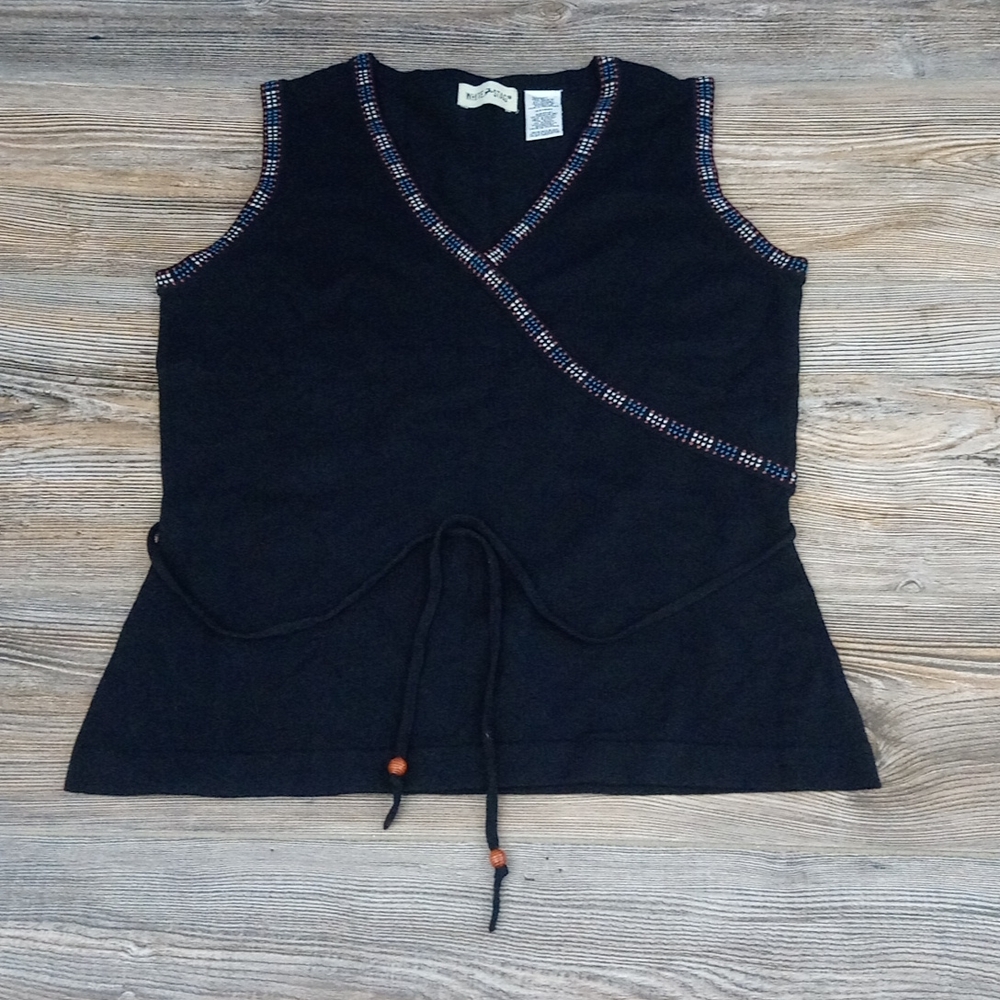 Vintage Boho Style Wrap Design Tie Waist V Neck Tank Top
